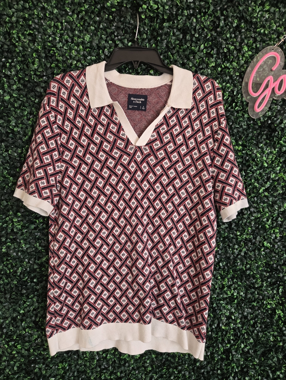 Knit Abercrombie & Fitch Men's Retro Sweater Polo Geometric Small MINT